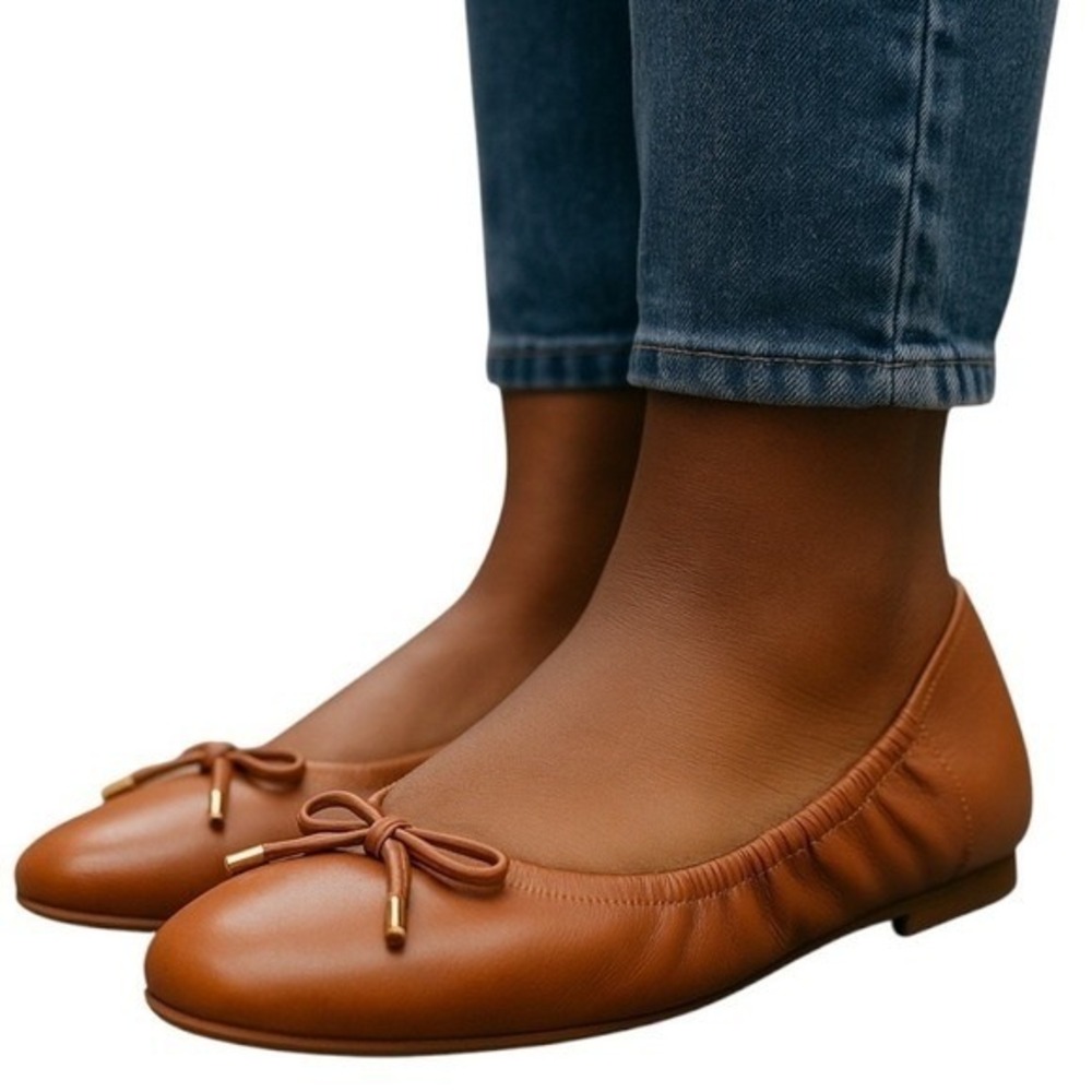 Torrid Brown Faux Leather Bow Scrunch Ballet Flats 7 WW